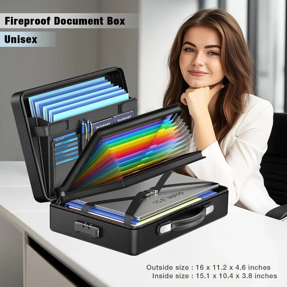 Fireproof Document Box with Fireproof Zipper, Hard Inner Shell Fireproof Documen